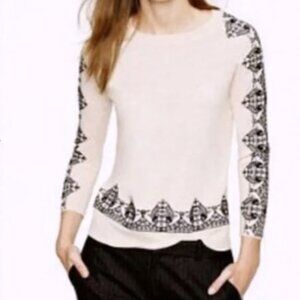 J.CREW Blush Pink Sweater with Black Embroidery Small